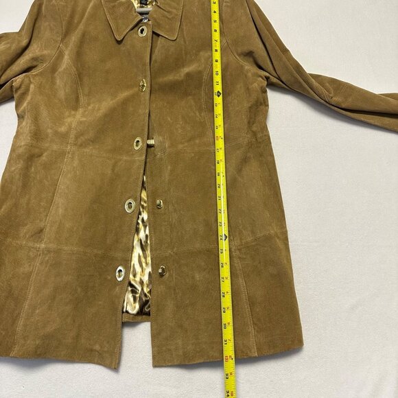 Dennis Basso Suede Leather Tan Coat Jacket Size XL NWT Turnkey Button Classic - Picture 14 of 14